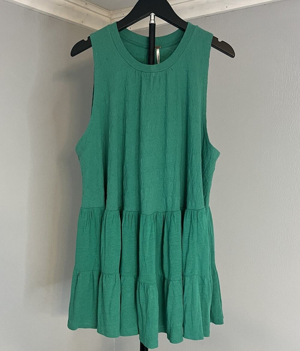 Free People Sleeveless Right On Time Vibrant Green Tiered Tunic Top Women’s Med.